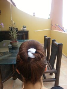 diseño 2 en coleta blanca de cabello